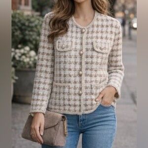 NWT Chic Houndstooth Cardigan with Pearl Buttons - Chanel style